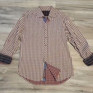 Robert Graham Shirt Mens‎ XL  Mulitcolor Check Flip Cuff Long Sleeve 100% Cotton